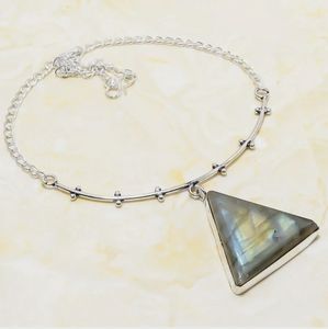 New Triangle Labradorite 925 Silver Necklace.